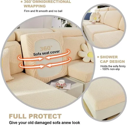 Vista 4 de Fundas de cojín para asiento de sofá, fundas elásticas para cojín para sofá, funda antideslizante de repuesto, protector grueso de muebles con Beige