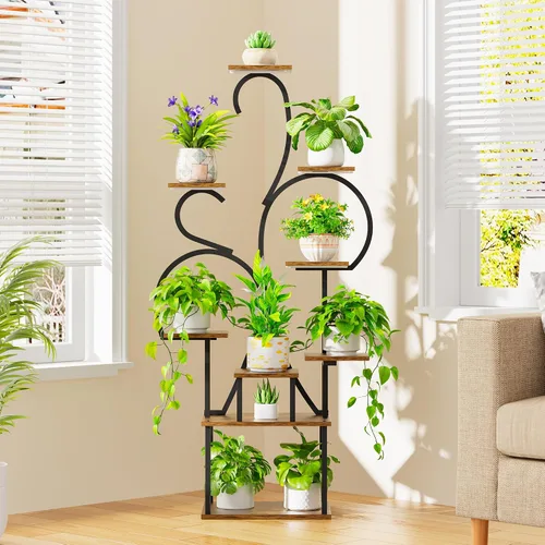 Vista 6 de POZILAN Soporte para plantas de interior con luces de cultivo, estante de esquina de 55 pulgadas de alto, estante de luz de cultivo de 9 niveles