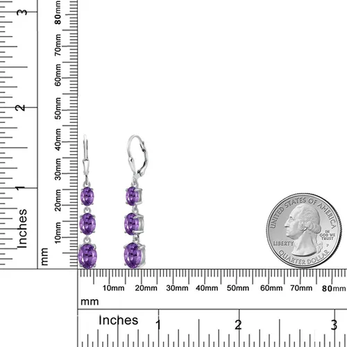 Vista 6 de Gem Stone King Aretes colgantes de plata de ley 925 con piedra natal de 3 piedras ovalados de 0.315 x 0.236 in, 0.276 x 0.197 in y 0.236 x 0.157 in