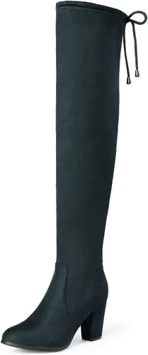 Vista 19 de DREAM PAIRS - Botas altas hasta el muslo de moda para mujer, botas largas y sexis de piel sintética con tacón ancho medio Negro