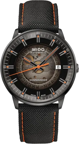 Vista 10 de MIDO Commander Gradient - Reloj automático suizo para hombres - Esfera degradada transparente - Caja de acero inoxidable de 40mm Negro y negro