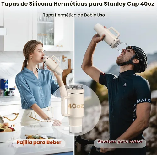 Vista 2 de Leakproof Flip Straw Lid Replacement for Stanley Quencher H2.0 Tumbler 40 OZ - Silicone Spill Proof Cup Top & Boot Set for Stanley, Dust-Proof Cover