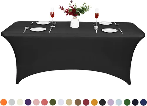 Vista 3 de PTC21B - Juego de 6 manteles elásticos de 6 pies, color negro, rectangular, ajustable, lavable, de elastano, para fiestas, bodas, cócteles