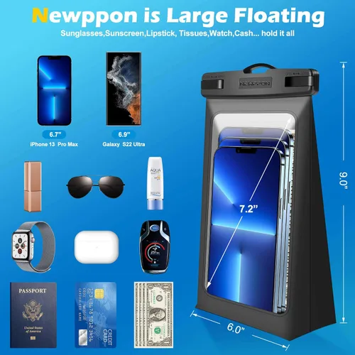 Vista 3 de Paquete de 4 bolsas flotantes impermeables para teléfono – Funda universal grande flotante a prueba de agua – Soporte flotante transparente