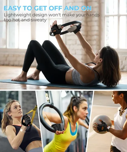 Vista 4 de sunnex Guantes de gimnasio para mujeres y hombres, entrenamiento sin dedos para levantamiento de pesas, ligeros y transpirables para deportes
