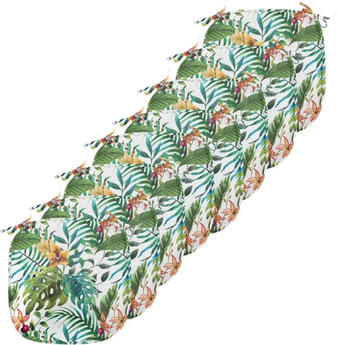 Vista 140 de Ambesonne Cojín de asiento para silla de flores, detalles florales con hojas y remolinos, estampado artístico romántico y vívido y vibrante