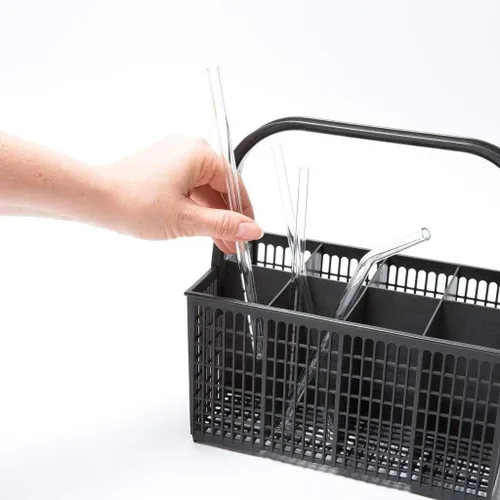 Vista 5 de Halm - Pajitas de vidrio – 6 popotes cortos de 6 pulgadas doblados reutilizables + cepillo de limpieza sin plástico – Apto para lavavajillas
