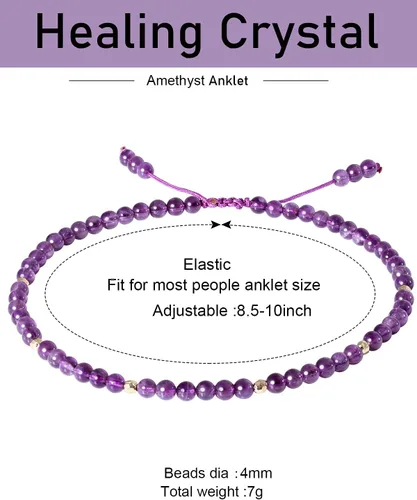 Vista 5 de Jewever Tobillera de piedras preciosas para mujer, con cuentas de piedra curativa, energía, cristal de playa, joyería ajustable (8.5-10 pulgadas)