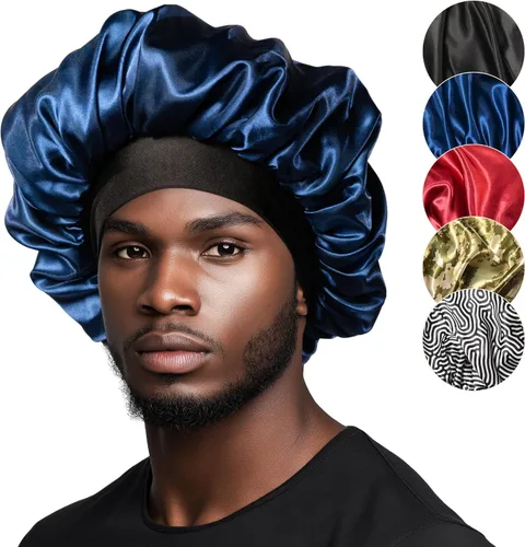 Vista 9 de Niagara Satin Bonnet Men - Bonnet for Sleeping Men - Reversible Night Cap - Mens Bonnet for Curly Hair Negro