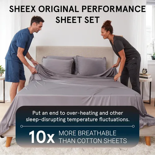 Vista 4 de SHEEX Juego de sábanas Original Performance con 2 fundas de almohada, tela ultra suave que ventila mejor que el algodón