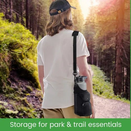 Vista 3 de Smooth Trip One Size Stretch Water Bottle Holder with Strap - Insulating Neoprene Bottle Holder for Walking with Storage and Phone Pocket, Fits up