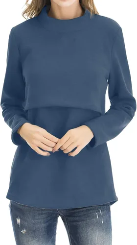 Vista 9 de Smallshow Camisetas de maternidad con forro polar para mujer, manga larga, ropa para amamantar Verde militar