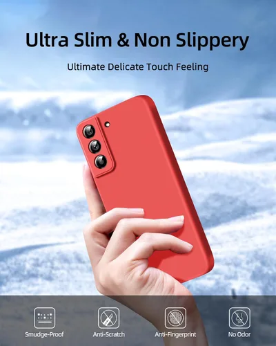 Vista 5 de Dssairo Funda 3 en 1 para Samsung Galaxy S21 Plus, con protección completa de la cámara, silicona líquida delgada a prueba de golpes funda Rojo