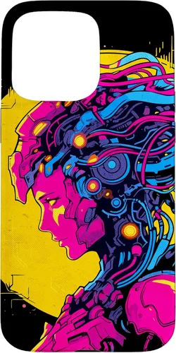 Vista 28 de Funda estilo anime futurista Cyberpunk para iPhone 16 Robot Woman