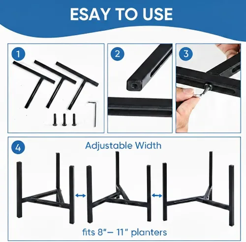 Vista 3 de Soporte ajustable para plantas para interiores y exteriores, soporte moderno de metal resistente para macetas de 8 a 12 pulgadas, soporte estable