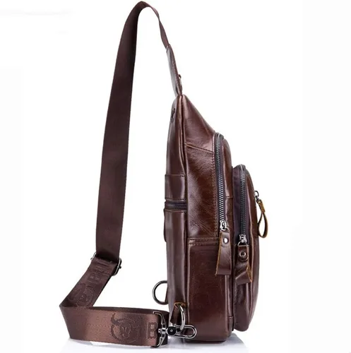 Vista 8 de Mochila estilo bandolera de piel para hombres y mujeres, bandolera de hombro, al pecho, mochila de uso diario para viajes, al aire libre