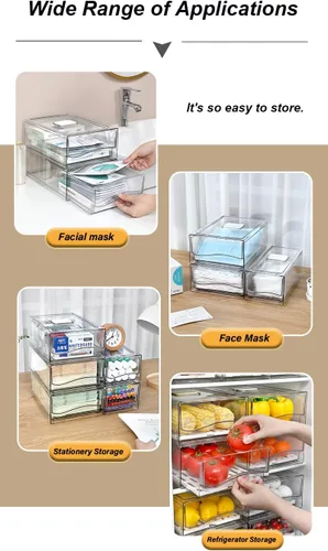 Vista 6 de Organizadores de refrigerador y cajón de almacenamiento, contenedores apilables de almacenamiento de frutas para refrigerador, organizador