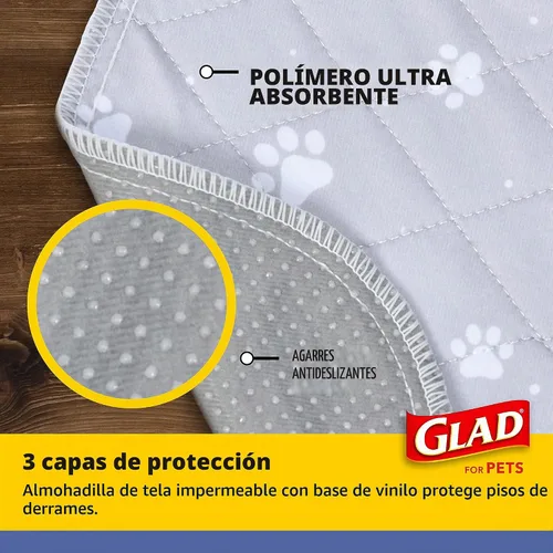 Vista 5 de Glad para Mascotas Almohadillas Reutilizables para Orina de Perro, Gris con Huellas de Patas - Almohadillas Lavables para Orinar para Perros