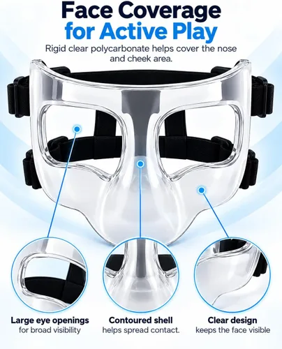 Vista 2 de Nose Guard for Broken Nose, Face Shield Mask for Soccer and Basketball Polycarbonate, Adjustable Straps, 2 Cushion Pad Sets, Lightweight Face