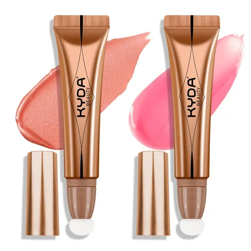 Vista 11 de KYDA Varita iluminadora líquida, iluminador facial brillante para construir, resaltador brillante, bronceador, cobertura suave mezclable con Dorado