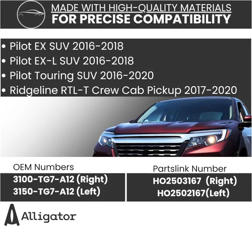 Vista 2 de Conjunto de faros delanteros compatible con Honda Pilot (2016-2018), Ridgeline (2017-2020) Faro halógeno certificado CAPA, izquierda/lado
