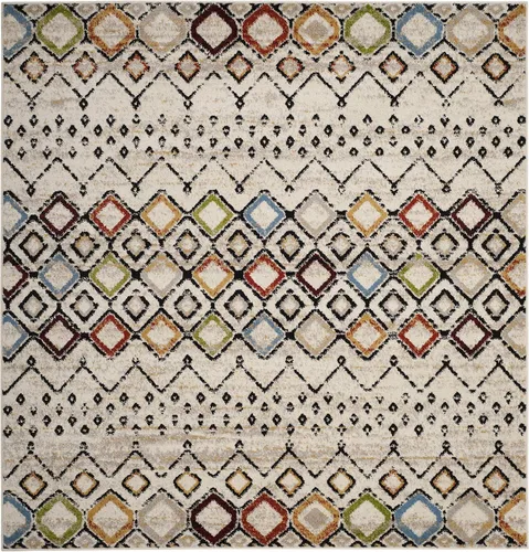 Vista 3 de SAFAVIEH Colección Amsterdam Alfombra de Área - 6'7" Cuadrada, Marfil y Multicolor, Diseño Bohemio Marroquí, No Desprende Pelusa y de Fácil Cuidado