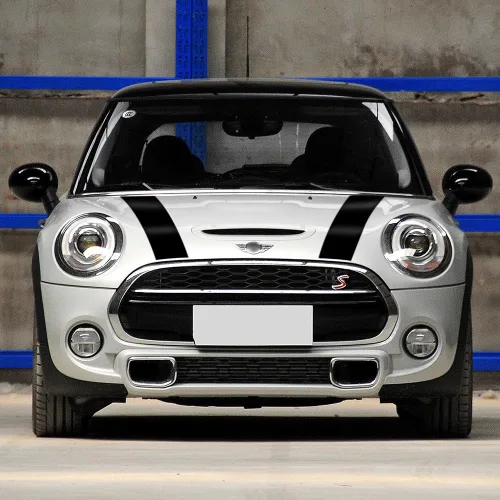 Vista 4 de Calcomanía de vinilo para capó de coche, diseño de rayas para Mini Cooper F55 2015 2016 f56 2014-2016 (negro brillante)