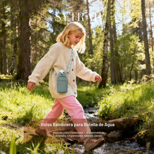 Vista 3 de SYTRAH Bolsa para botella de agua con correa, bolsa para botella de agua con bolsillo para teléfono de 40 onzas para caminar y senderismo