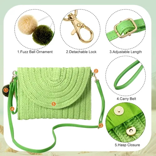 Vista 3 de Frienda Bolso de hombro de paja de mano para mujer, bolso cruzado de paja de playa, bolso hecho a mano, bolsa de ratán tejida para mujer