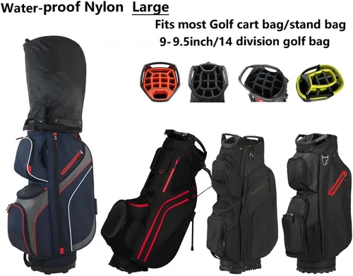 Vista 8 de Funda para bolsa de golf, cubierta de lluvia de nailon, impermeable, se adapta a la mayoría de bolsas de carrito de golf, fácil de usar, plegable