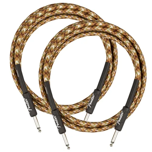 Vista 12 de Fender Cable de instrumentos de lujo de 10 pies, ángulo recto, tweed negro, paquete de 2
