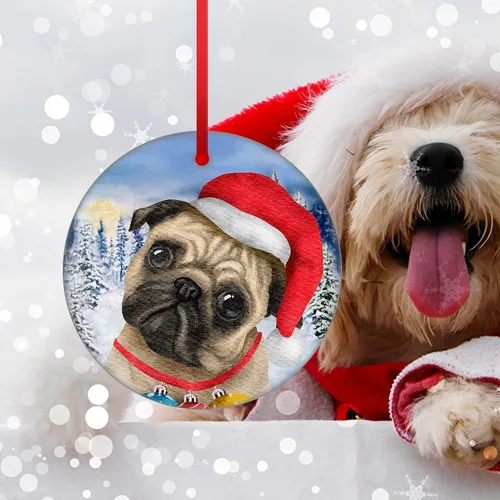 Vista 3 de Adorno de Navidad Pug Árbol de porcelana de Papá Noel para colgar por primera vez para decoraciones de regalo de Claus para bebé