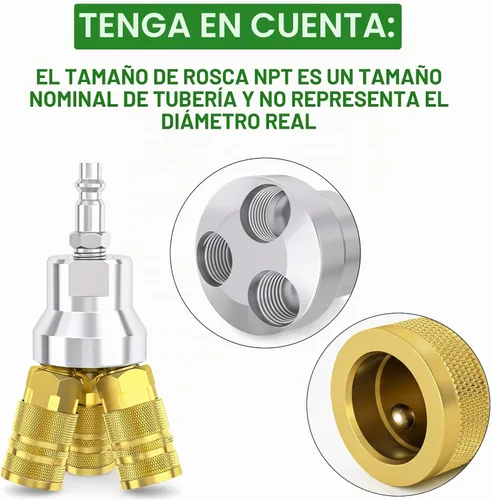 Vista 3 de Taisher - Colector de aire de 3 vías con 4 puertos de aluminio, compresor de aire neumático industrial de conexión rápida, divisor de manguera