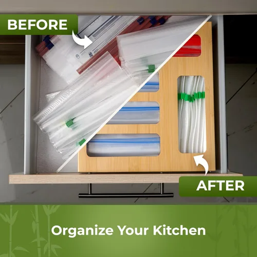 Vista 8 de Organizador de cajones de cocina, organizador de bolsas de almacenamiento de sándwiches 9 en 1 y dispensador de papel de aluminio, se adapta a un