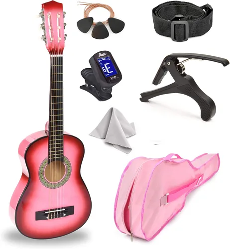 Vista 20 de Guitarra de madera para zurdos de 30 pulgadas con estuche y accesorios para niños, niñas, niños, adolescentes, principiantes (30 pulgadas, negro)