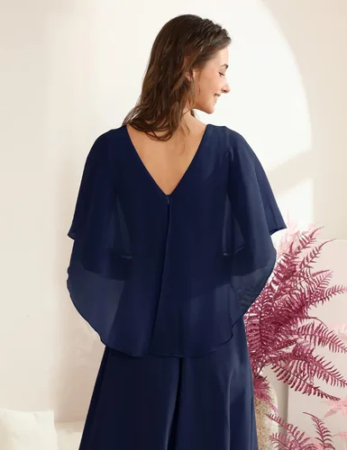 Vista 5 de HomRain Vestido de capa sin mangas para mujer con superposición de gasa, vestido formal de cóctel para invitada de boda