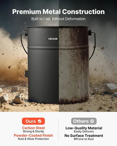 Vista 3 de VEVOR Cubo de ceniza, 4 piezas con tapa, pala, escoba y guantes, cubo de carbón de metal para chimenea y lata de cenizas, 4 galones de gran