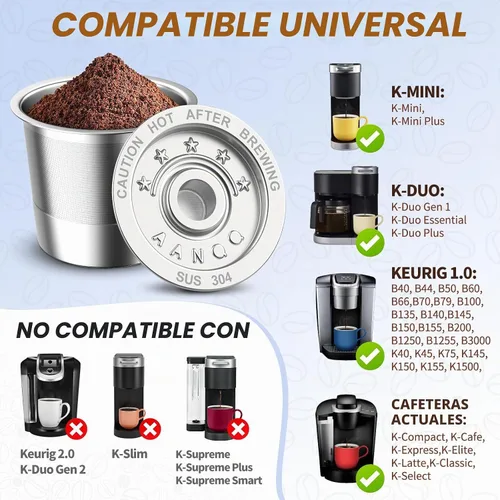 Vista 5 de AANQQ Cápsulas de café reutilizables K Cup para Keurig 1.0: sin plástico y sin BPA