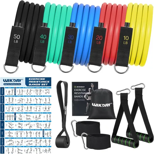 Vista 8 de WIKDAY Exercise Resistance Bands with Handles for Working Out Workout Bands Set with Door Anchor for Physical Therapy, Yoga, Pilates