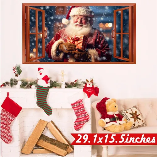 Vista 8 de Calcomanías de Pared de Navidad, Pegatinas de Papá Noel para Decoraciones de Pared de Navidad Interior, Calcomanías de Ventana Falsa de Navidad
