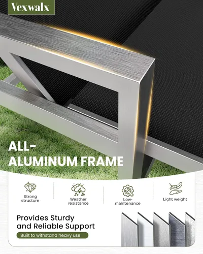 Vista 3 de Vexwalx Tumbona para patio al aire libre con ruedas y reposabrazos, sillas reclinables ajustables de aluminio de 5 posiciones, sillas de playa al