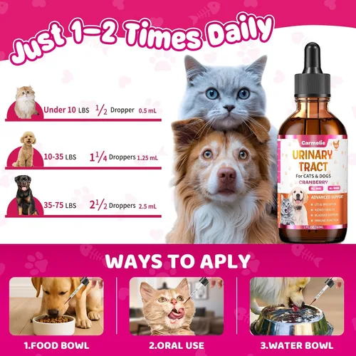 Vista 3 de Gotas de apoyo del tracto urinario para gatos y perros con arándano - Salud de riñones y vejiga - Suplemento natural para el bienestar