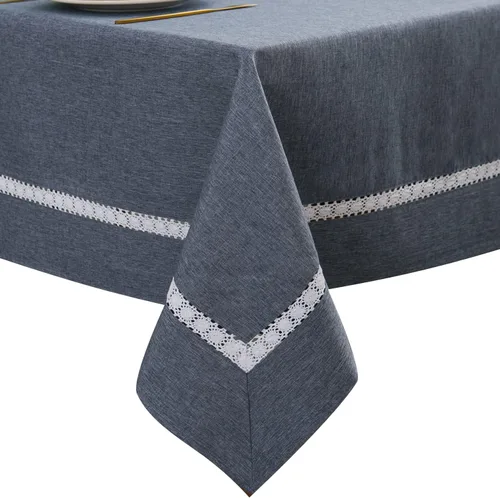 Vista 23 de EHouseHome Mantel de tela resistente con encaje blanco, impermeable, sin arrugas, resistente a las manchas, a prueba de aceite, para comedor