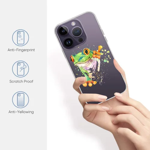 Vista 2 de Funda compatible con iPhone 14 Pro de 6.1 pulgadas, funda transparente con divertido diseño de rana de acuarela para mujeres y niñas, transparente a