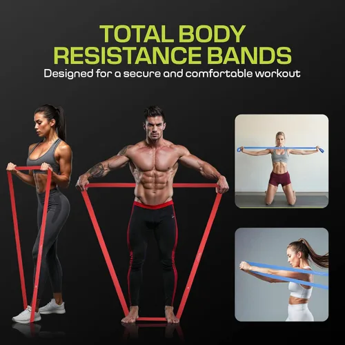 Vista 4 de Bandas de resistencia de tela para hacer ejercicio – 5 niveles de fuerza desde extra ligera hasta extra pesada – Bandas de entrenamiento gruesas