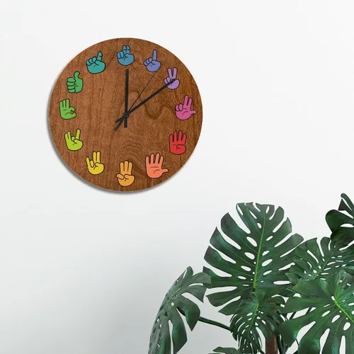 Vista 3 de ArogGeld ASL - Reloj de pared de grano de madera de 15 pulgadas, con gestos, funciona con pilas, sin tictac, reloj de madera vintage de granja
