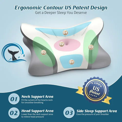 Vista 4 de Almohada cervical para el cuello, almohada refrescante para aliviar el dolor de cuello, almohada ergonómica para dormir de lado, almohadas de espuma