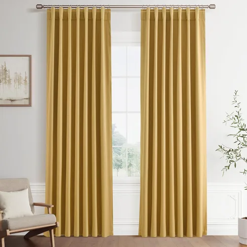 Vista 78 de Joywell - 2 cortinas de lino 100% opacas, con bolsillo para cortinero, trabilla trasera, cinta para ganchos y anillas con clip, con aislamiento