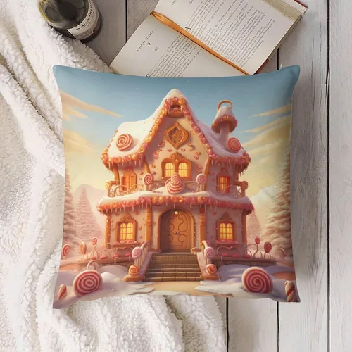 Vista 4 de Funda de cojín con diseño de casa de pan de jengibre con galletas, fundas de almohada cuadradas para sofá y cama, fundas de almohada cuadradas