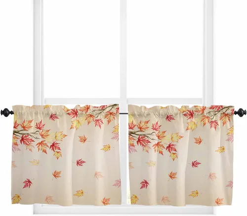 Vista 20 de Cortina de ventana ajustable con lazos para ventana, cenefa de cocina para sala de estar, arte abstracto, sol y arco iris, bolsillo para barra